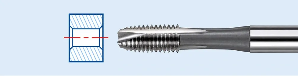 Macho de ponta helicoidal e indicação de uso em furo passante